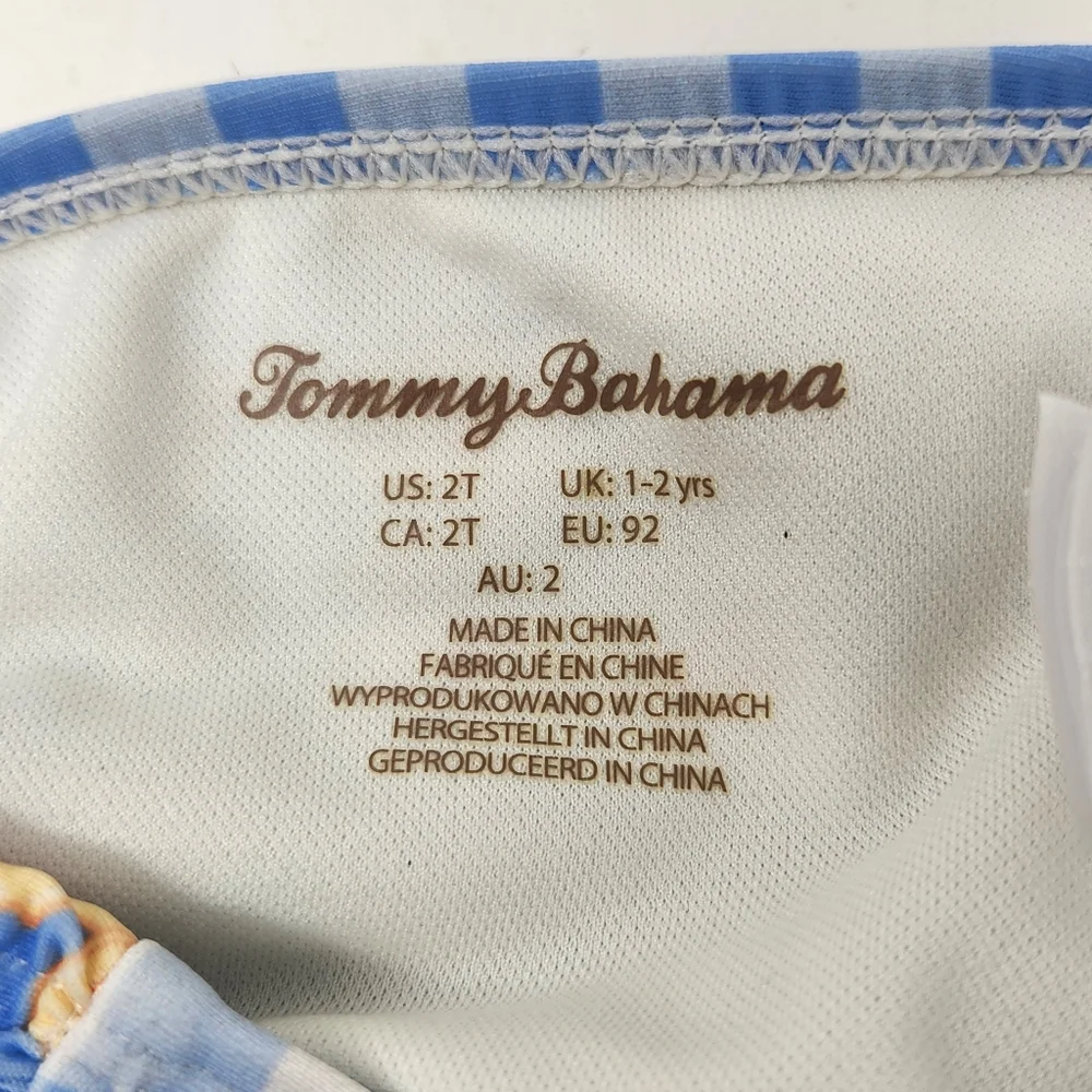 Tommy Bahama Swim Set Rash Guard Shirt 2T Blue Check Bow Long Sleeves